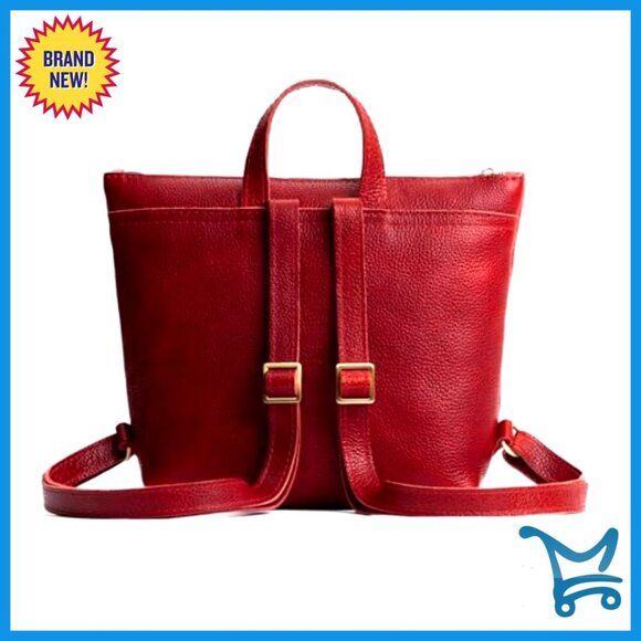 Small Leather Tote Backpack with Zipper Closure & Adjustable Straps